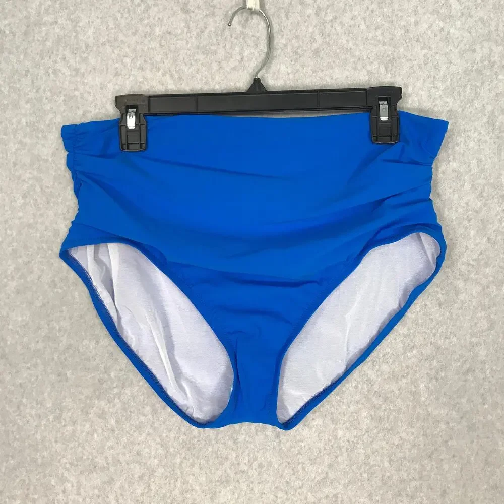 Profile by Gottex Bikini Bottom Womens Size 16 Blue High Waist Shirred Swimsuit‎